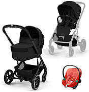Коляска Cybex Balios S Lux Fold Cot BLK Aton S2 Hibiscus Red 3 в 1 Moon Black с дождевиками