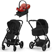 Коляска Cybex Balios S Lux BLK complete Aton S2 Hibiscus Red Base One 4 в 1 Moon Black с дождевиками