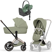 Коляска Cybex Priam V Rosegold Style Cloud T Leaf Green Plus Base T 4 в 1 Sage Green