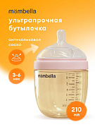 Антиколиковая бутылочка Mombella Wide Neck, широкая, 210 мл, пластиковая розовая
