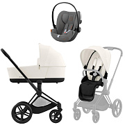 Коляска Cybex Priam IV Matt Black complete и автокресло Cloud G i-Size Lava Grey 3 в 1 Off White