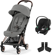 Коляска Cybex Coya Rosegold Frame Aton B2 i-Size Volcano Black 2 в 1 Mirage Grey с дождевиком и бампером