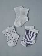 Носочки тонкие Little Star 3 шт в уп 02199 (ЧЗ-мз) звездочки, голубой/полоски/звездочки, 10 см