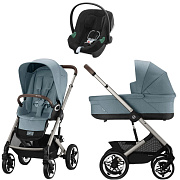 Коляска Cybex Talos S Lux TPE complete Aton B2 Volcano Black 3 в 1 Stormy Blue с дождевиками