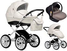 Детская коляска Indigo Special Plus 3 в 1 с автокреслом Avionaut Cosmo Beige Is01 белая кожа