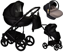 Детская коляска Indigo Tour Eco 3 в 1 с автокреслом Avionaut Cosmo Beige Te06 черная кожа