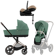 Коляска Cybex Priam IV Rosegold complete Cloud G Almond Beige Plus Base G 3 в 1 Leaf Green