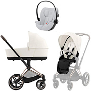 Коляска Cybex Priam IV Rosegold complete и автокресло Cloud G i-Size Fog Grey 3 в 1 Off White