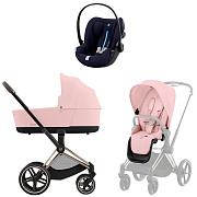 Коляска Cybex Priam IV Rosegold complete и автокресло Cloud G i-Size Ocean Blue Plus 3 в 1 Peach Pink