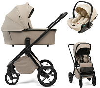 Детская коляска Peppy Monaco Plus 3 в 1 с автокреслом Jet Beige Sandstone (песочный), рама черная