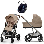Коляска Cybex Balios S Lux TPE complete Cloud G Ocean Blue Plus 3 в 1 Almond Beige с дождевиками