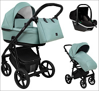 Детская коляска Roan Esso 2025 Кожа 3 в 1 с автокреслом Tutis Elo Black ESSK/214/1 Misti Mint/Grey/руч.Черный