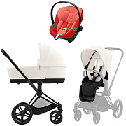 Коляска 3 в 1 Cybex Priam IV Matt Black complete и автокресло Aton S2 i-Size Hibiscus Red Off White