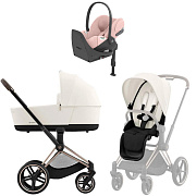 Коляска Cybex Priam IV Rosegold complete Cloud T Peach Pink Plus Base T 3 в 1 Off White