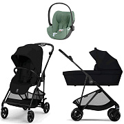 Коляска Cybex Melio Carbon Cloud T i-Size Leaf Green Plus 3 в 1 Magic Black с дождевиками