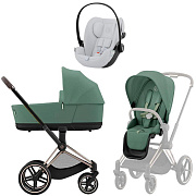 Коляска Cybex Priam IV Rosegold complete и автокресло Cloud G i-Size Fog Grey 3 в 1 Leaf Green