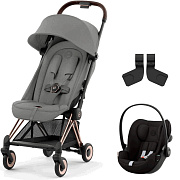 Коляска Cybex Coya Rosegold Frame Cloud G i-Size Magic Black 2 в 1 Mirage Grey с дождевиком и бампером