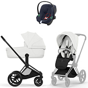 Коляска Cybex Priam V Matt Black Style Aton B2 Bay Blue 3 в 1 Off White