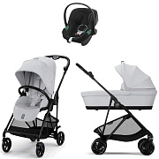 Коляска Cybex Melio Carbon Aton B2 i-Size Volcano Black 3 в 1 Fog Grey с дождевиком