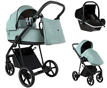Детская коляска Roan Sol Vintage Leather 2.0 3 в 1 с автокреслом Tutis Elo Black SL/13/L Misti Mint/Grey/руч. Серый