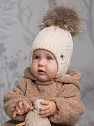 Шапочка НаследникЪ Выжанова с мех. помпоном на завязках НВ1023 светло-бежевый 38