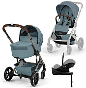 Коляска Cybex Balios S Lux Fold Cot TPE Cloud G3 Stone Grey Plus Base G3 4 в 1 Stormy Blue с дождевиками