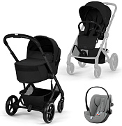 Коляска Cybex Balios S Lux Fold Cot BLK Cloud G3 Stone Grey Plus 3 в 1 Moon Black с дождевиками