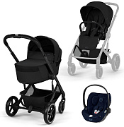 Коляска Cybex Balios S Lux Fold Cot BLK Cloud T Rebellious Luxury Denim Blue 3 в 1 Moon Black с дождевиками