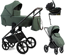 Детская коляска Peppy Monaco Thermo 4 в 1 с автокреслом Jet Black и базой Green (зеленый), рама серо-коричневая