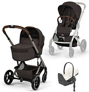 Коляска Cybex Balios S Lux Fold Cot TPE Cloud T Off White Plus Base T 4 в 1 Chocolate Brown с дождевиками