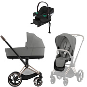Коляска Cybex Priam IV Rosegold complete Aton B2 Volcano Black Base One 4 в 1 Mirage Grey