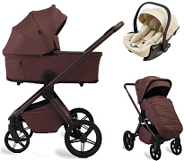 Детская коляска Peppy Monaco Plus 3 в 1 с автокреслом Jet Beige Burgundy (винный), рама коричневая