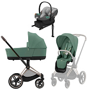 Коляска Cybex Priam IV Rosegold complete Aton S2 Lava Grey Base One 4 в 1 Leaf Green