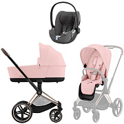 Коляска 3 в 1 Cybex Priam IV Rosegold complete и автокресло Cloud T i-Size Mirage Grey Plus Peach Pink