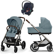Коляска Cybex Balios S Lux TPE complete Aton B2 Bay Blue 3 в 1 Stormy Blue с дождевиками