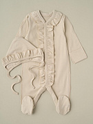 Комбинезон и чепчик с рюшами Little Star 32083 (ЧЗ-мз) серо-бежевый 62