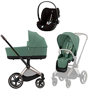 Коляска Cybex Priam IV Rosegold complete и автокресло Cloud G i-Size Moon Black Plus 3 в 1 Leaf Green