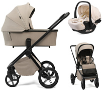 Детская коляска Peppy Monaco Plus 3 в 1 с автокреслом Verona Beige Sandstone (песочный), рама черная