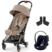 Коляска Cybex Coya Rosegold Frame Cloud G i-Size Ocean Blue Plus 2 в 1 Cozy Beige с дождевиком и бампером