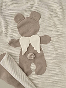 Плед двойной вязки Little Star Мишка Ангел 120*90 04251 серо-бежевый/крем