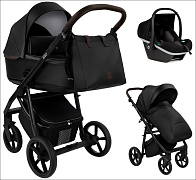 Детская коляска Roan Esso 2025 Кожа 3 в 1 с автокреслом Tutis Elo Black ESSK/210/1 Black /Black/руч.Тем.коричневый