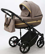 Детская коляска Adamex Rimini 3 в 1 RI15-TIP БЕЖ+КОРИЧНЕВ.КОЖА+ЗОЛОТО ОТДЕЛКА