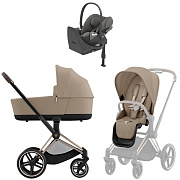 Коляска Cybex Priam IV Rosegold complete Cloud T Mirage Grey Base T 3 в 1 Cozy Beige