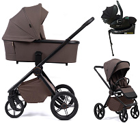 Детская коляска Peppy Monaco Plus 4 в 1 с автокреслом Jet Black и базой Brownie (коричневый), рама черная