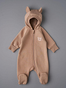 Комбинезон Little Star Мишка с капюшоном футер с начесом 30321 (ЧЗ-мз) темно-бежевый 74