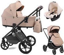 Детская коляска Peppy Soho 3 в 1 с автокреслом Rise Milk Rose (пыльная роза), рама серо-бежевый