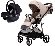Прогулочная коляска Peppy Amici с автокреслом Rise Black Beige рама Gold