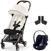 Коляска Cybex Coya Rosegold Frame Cloud G i-Size Ocean Blue Plus 2 в 1 Off White с дождевиком и бампером
