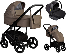 Детская коляска Indigo Lamar 3 в 1 с автокреслом Avionaut Cosmo Black La04 т.бежевая кожа