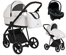 Детская коляска Roan Sol Кожа 3 в 1 с автокреслом Tutis Elo Lux EduSky Black RSL/2024 White/Black/руч.Тем.коричневый